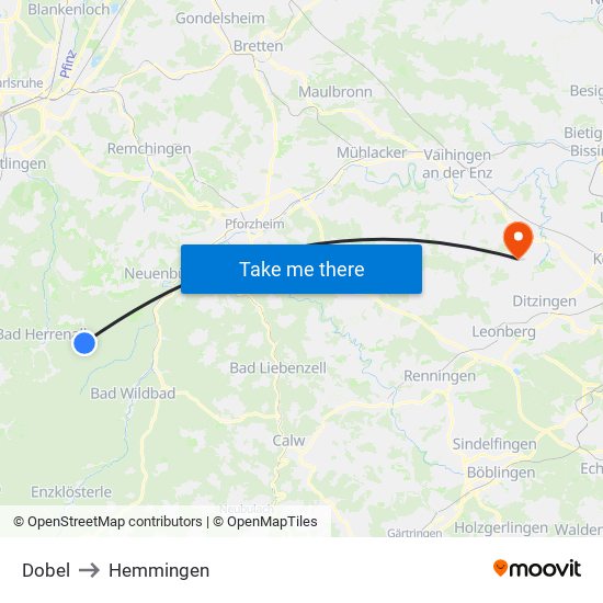 Dobel to Hemmingen map