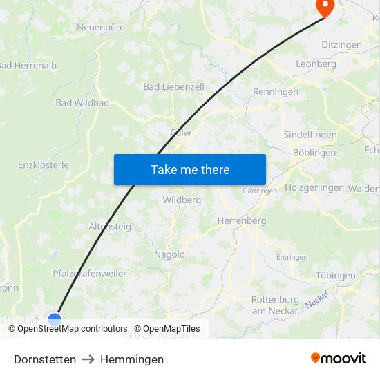 Dornstetten to Hemmingen map