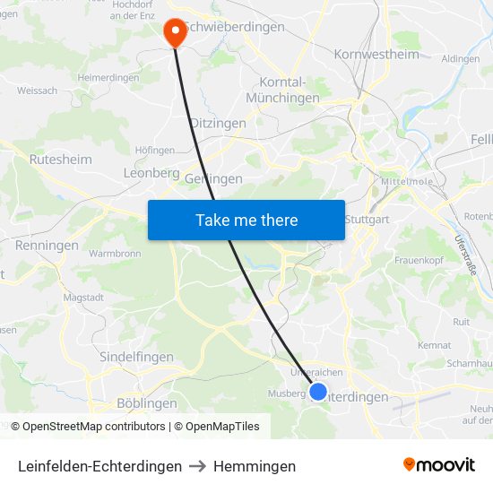Leinfelden-Echterdingen to Hemmingen map