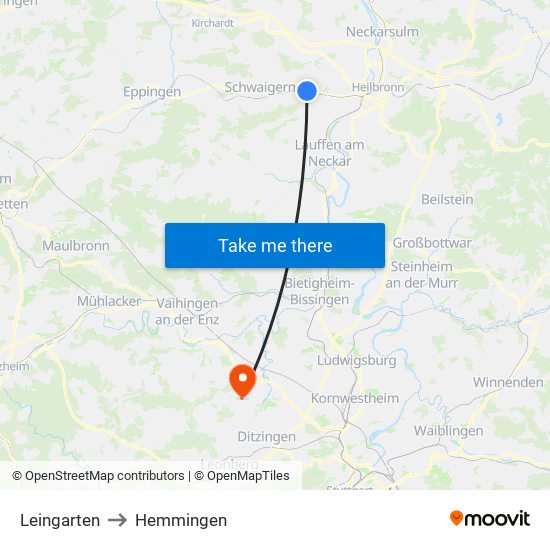 Leingarten to Hemmingen map