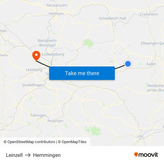 Leinzell to Hemmingen map