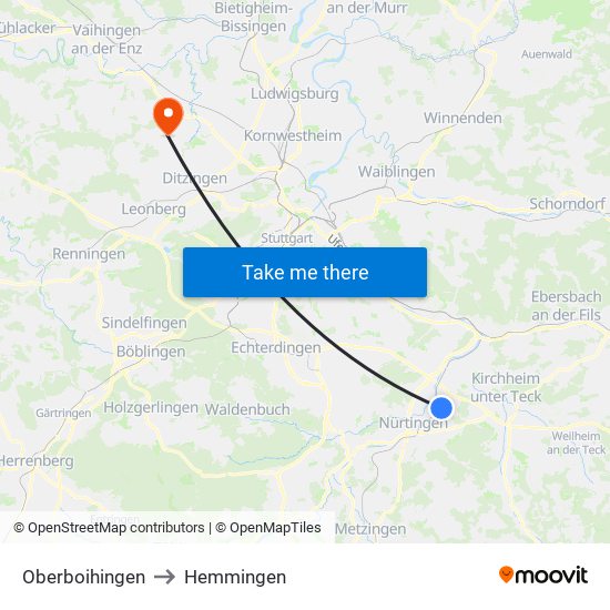 Oberboihingen to Hemmingen map