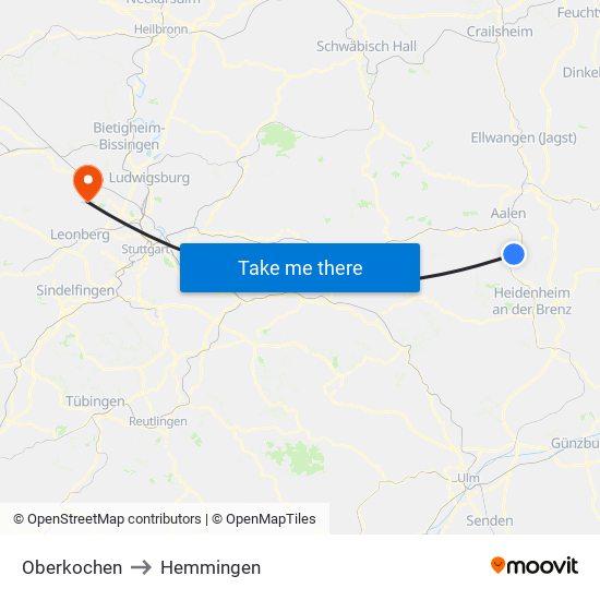 Oberkochen to Hemmingen map
