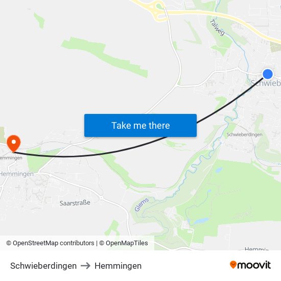 Schwieberdingen to Hemmingen map