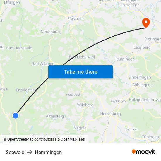 Seewald to Hemmingen map