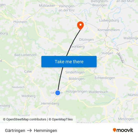 Gärtringen to Hemmingen map