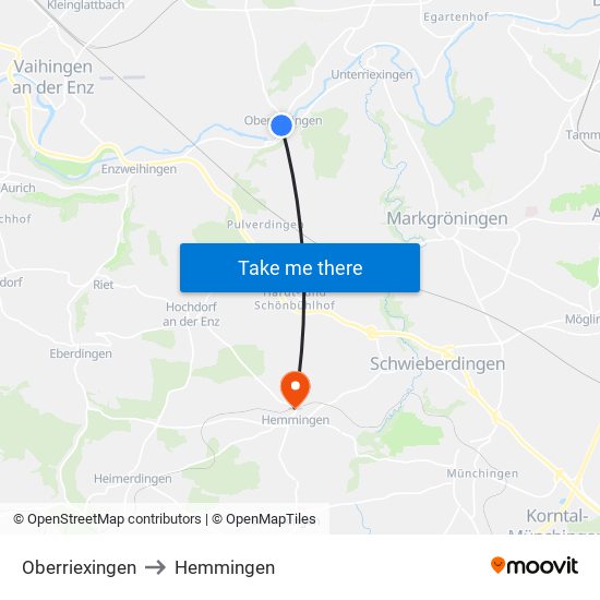 Oberriexingen to Hemmingen map