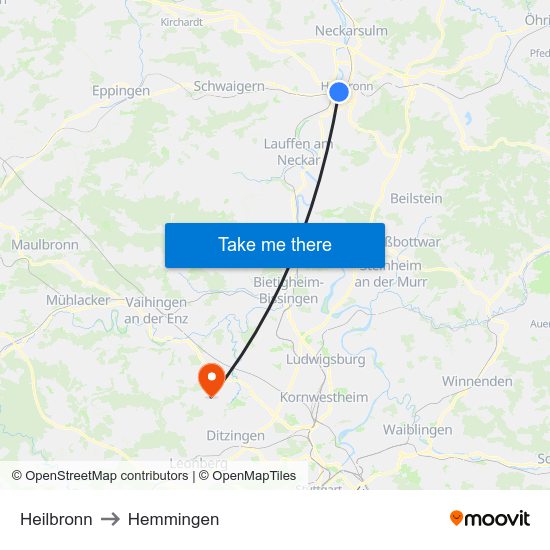 Heilbronn to Hemmingen map