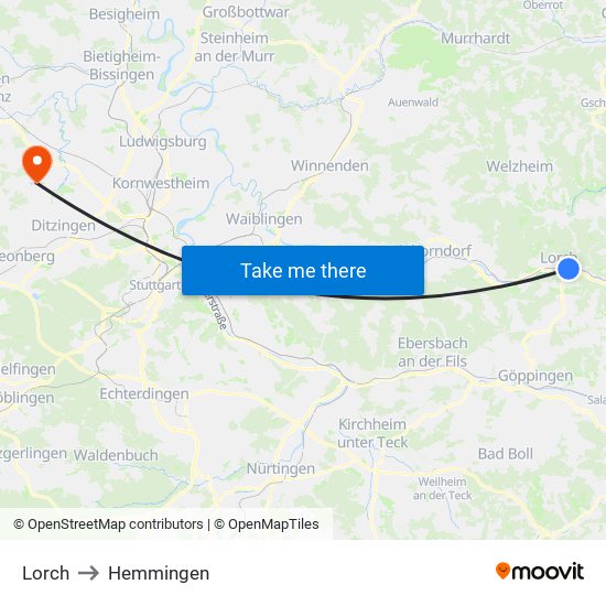 Lorch to Hemmingen map