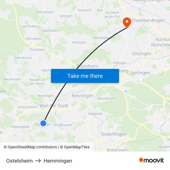 Ostelsheim to Hemmingen map