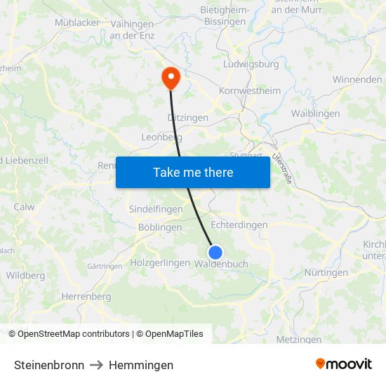 Steinenbronn to Hemmingen map