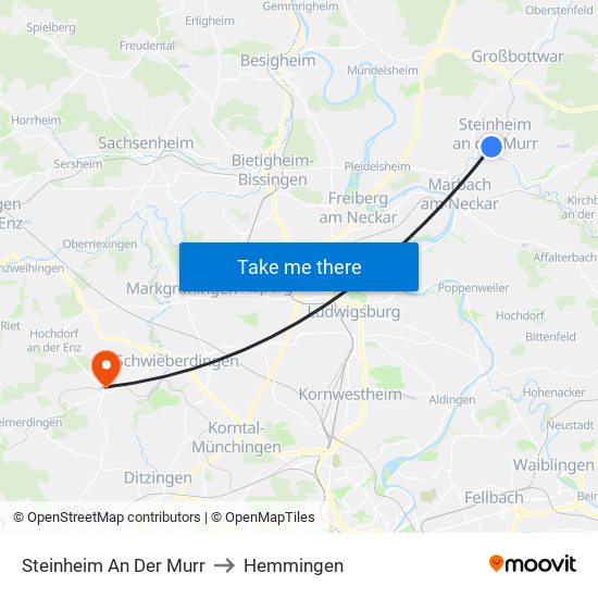 Steinheim An Der Murr to Hemmingen map