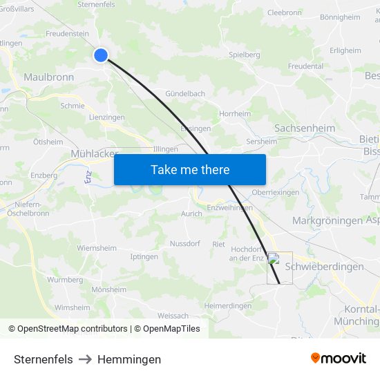 Sternenfels to Hemmingen map