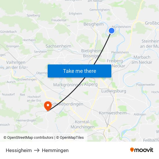 Hessigheim to Hemmingen map