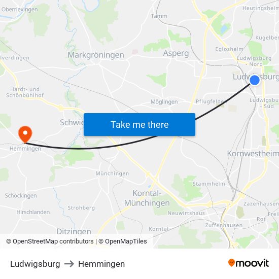 Ludwigsburg to Hemmingen map