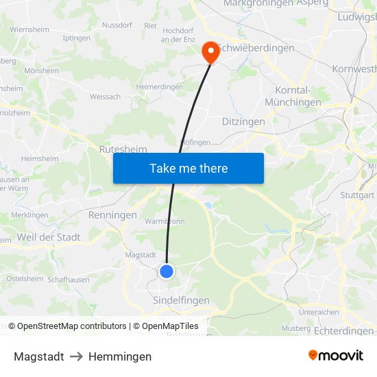 Magstadt to Hemmingen map