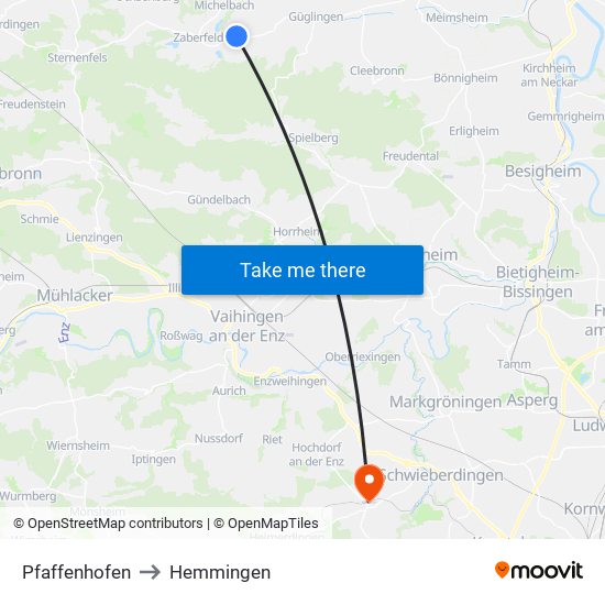 Pfaffenhofen to Hemmingen map