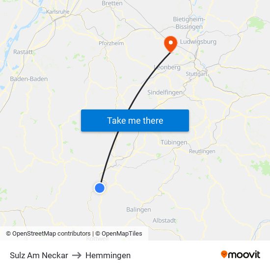 Sulz Am Neckar to Hemmingen map