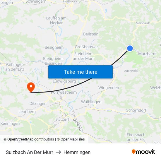 Sulzbach An Der Murr to Hemmingen map