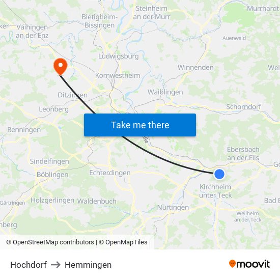 Hochdorf to Hemmingen map