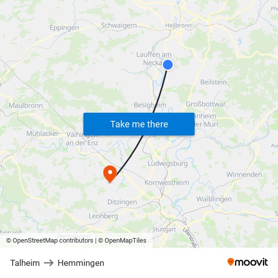 Talheim to Hemmingen map