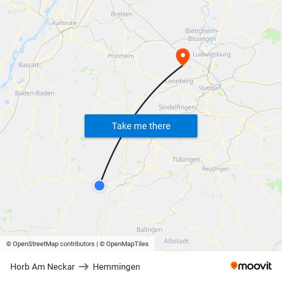 Horb Am Neckar to Hemmingen map