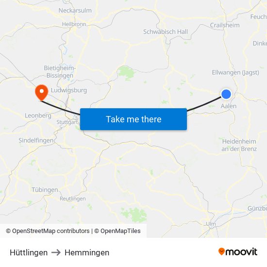 Hüttlingen to Hemmingen map