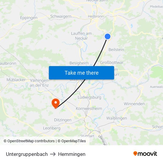 Untergruppenbach to Hemmingen map