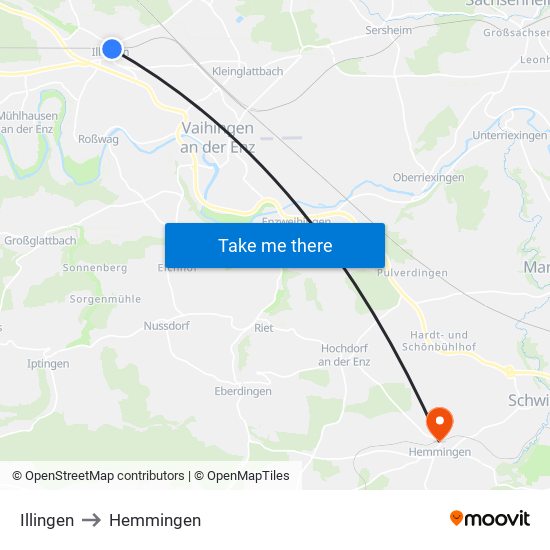 Illingen to Hemmingen map