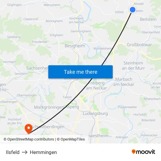 Ilsfeld to Hemmingen map