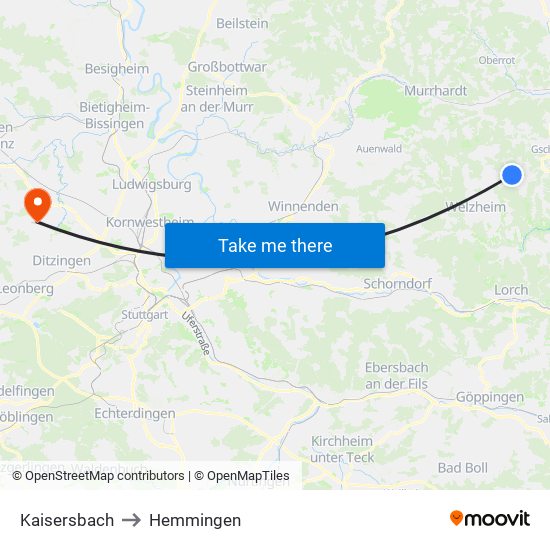 Kaisersbach to Hemmingen map