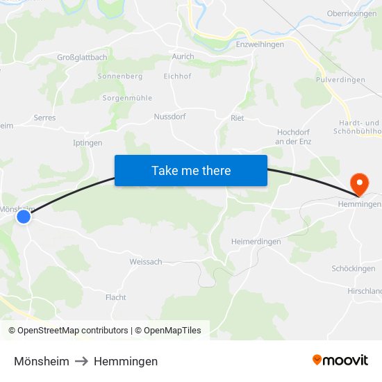 Mönsheim to Hemmingen map