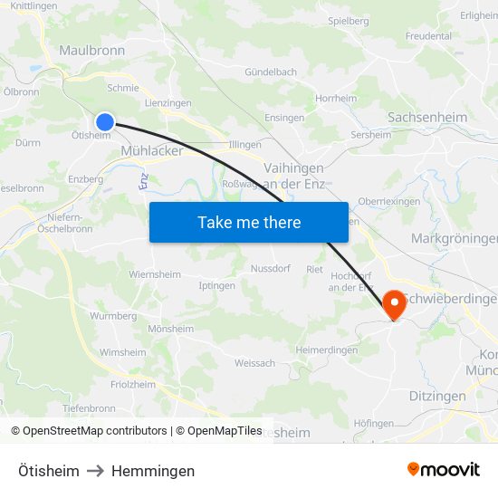 Ötisheim to Hemmingen map
