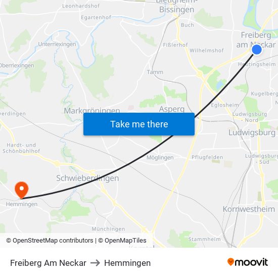 Freiberg Am Neckar to Hemmingen map