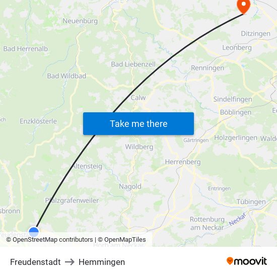 Freudenstadt to Hemmingen map