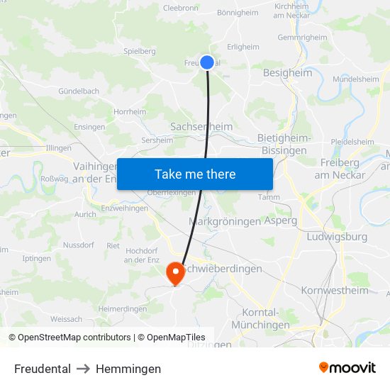 Freudental to Hemmingen map