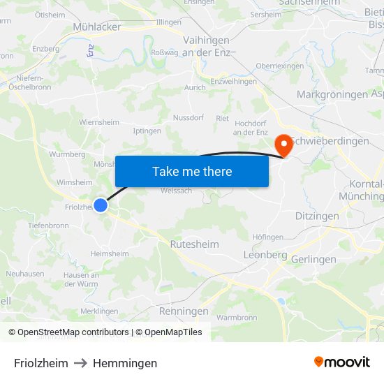 Friolzheim to Hemmingen map