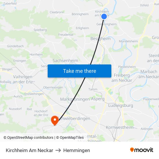 Kirchheim Am Neckar to Hemmingen map