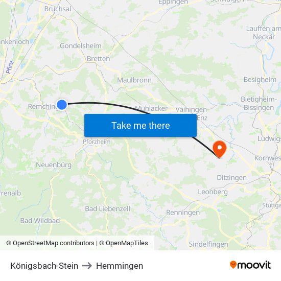 Königsbach-Stein to Hemmingen map