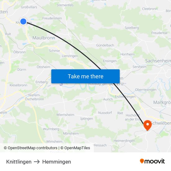 Knittlingen to Hemmingen map