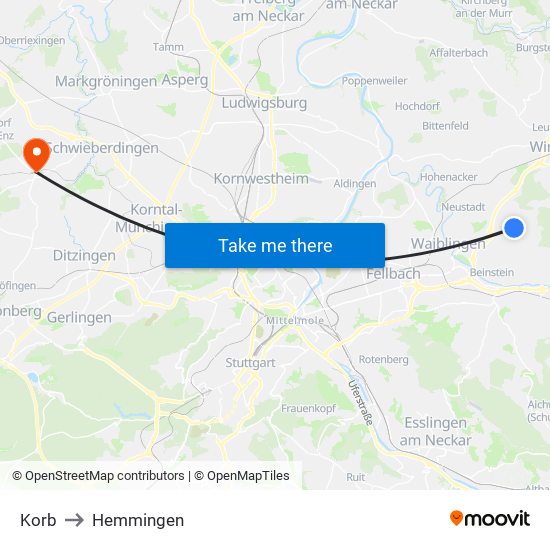 Korb to Hemmingen map