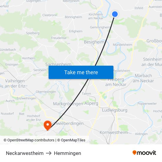 Neckarwestheim to Hemmingen map