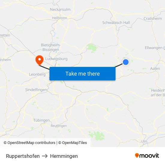 Ruppertshofen to Hemmingen map