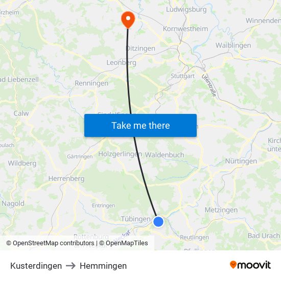 Kusterdingen to Hemmingen map