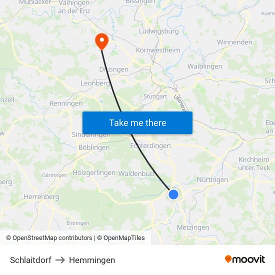 Schlaitdorf to Hemmingen map
