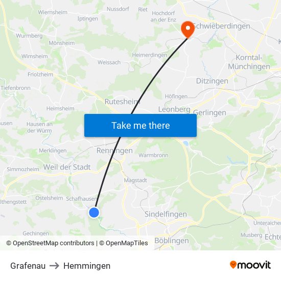 Grafenau to Hemmingen map