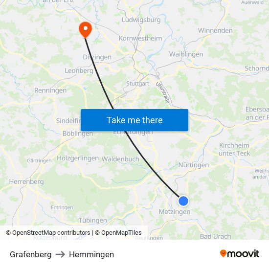 Grafenberg to Hemmingen map