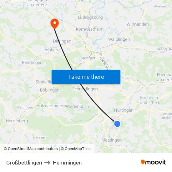 Großbettlingen to Hemmingen map