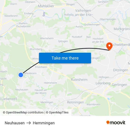 Neuhausen to Hemmingen map