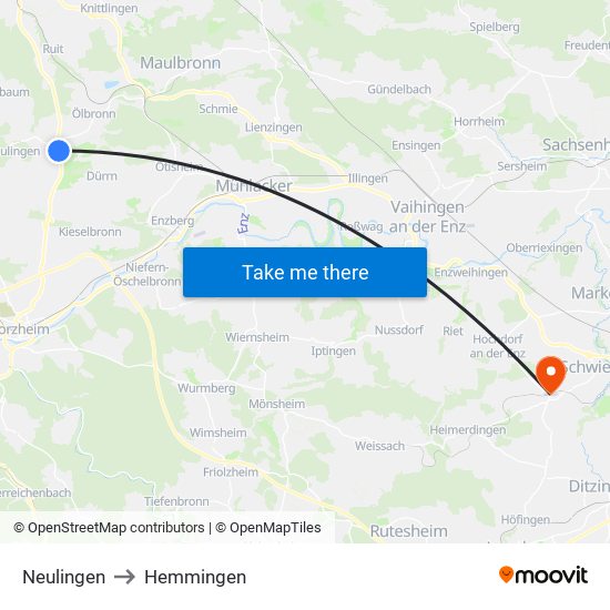 Neulingen to Hemmingen map